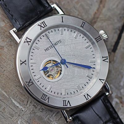 Tijdloze buitenaardse meteoriet horloge 45 mm automatisch leer horloge