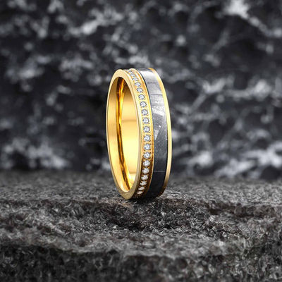Kubische Zirconia en Meteoriet Tungsten Band Ring