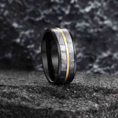 Huwelijksband METEORITE RING 8mm Twee rijen in 2 toon MUONIONALUSTA