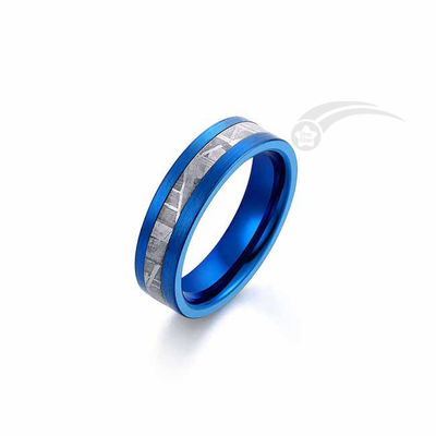 Blauw geplatte wolfraam meteoriet ring Muonionalusta Gunuine meteoriet
