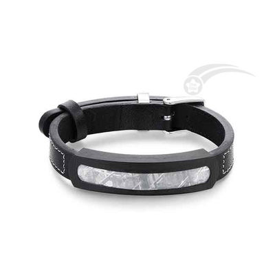 Lange 22cm roestvrij staal leren armband Meteoriet steen armband Uitstekend