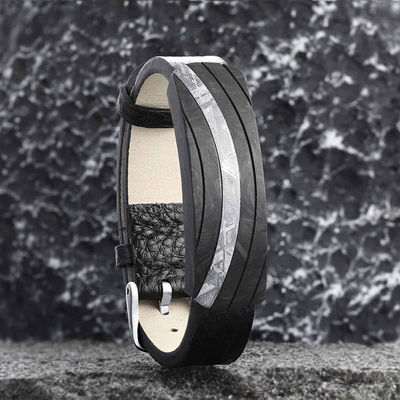 Koolstofvezel Meteoriet Verstelbare Mens Lederen Armband Lengte 16-19cm