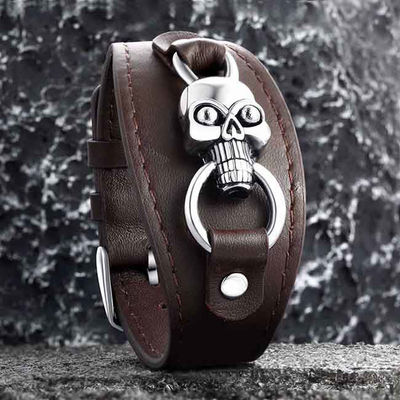 Meteorite Echte Lederen Armband Roestvrij Staal Verstelbare Grootte Lengte 19-22cm