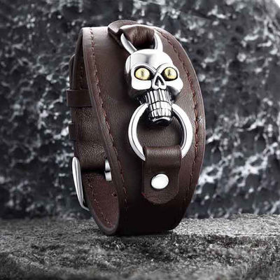 Meteorite Echte Lederen Armband Roestvrij Staal Verstelbare Grootte Lengte 19-22cm