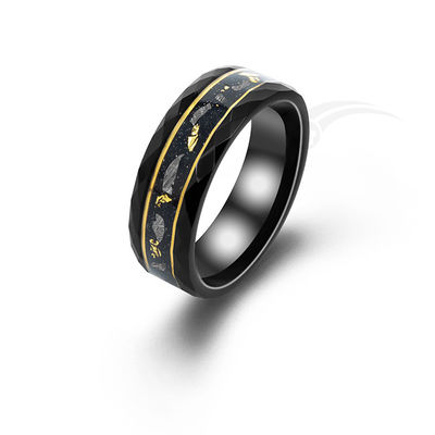 Galaxy Carving Tungsten Meteorite Ring Met Goldleaf Inlay Band Ring