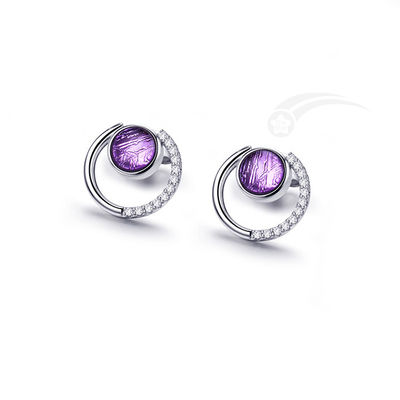 Meteorite 925 Sterling zilveren oorbel stuivers CZ Paarse onderscheidend ontwerp