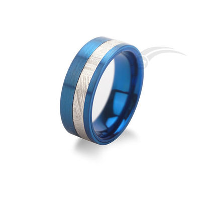 Blauwe mens wolfraam meteoriet trouwringen 8 mm breedte verschillende maten